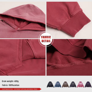 Sweat à capuche vintage délavé pour homme, 480 g/m², 100 % coton, coupe ample à épaules tombantes, motif uni, style hiver - Product Image 6