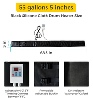 Tapis chauffant électrique industriel noir pour fût de 55 gallons, 800W 120V, chauffage étanche WVO pour biodiesel et déchets