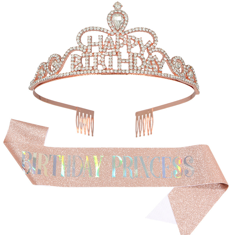 Fascia E Tiara Compleanno 18 Anni | Corona Con Strass E Sciarpa Miss | Accessorio Festa Rosa