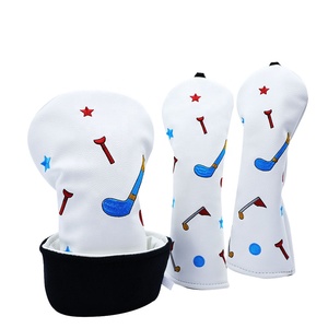 Ensemble <span class=keywords><strong>de</strong></span> 3 housses <span class=keywords><strong>de</strong></span> tête <span class=keywords><strong>de</strong></span> club <span class=keywords><strong>de</strong></span> golf portables, blanches, avec motif <span class=keywords><strong>de</strong></span> tee brodé et en cuir PU, thème golf - Product Image 1
