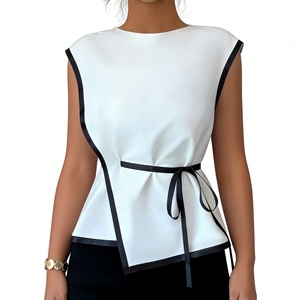 Áo kiểu peplum có dây buộc eo tương phản dành cho nữ - Áo sơ mi công sở không tay thông thường Sehe Fashion - Product Image 6