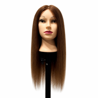 Tête de mannequin modèle corps humain pour salon de coiffure, cheveux humains Remy bruns lisses de 24 pouces pour la pratique de la coupe et du tressage