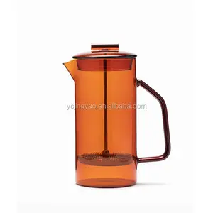 1000ML isıya dayanıklı Amber renkli fransız basın cam sürahi paslanmaz çelik kahve makinesi