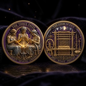 Pièce commémorative personnalisée 3D en relief de luxe, émail violet, <span class=keywords><strong>les</strong></span> <span class=keywords><strong>Trois</strong></span> Destins, Moira, Fil du Destin, pièce de défi pour cadeau - Product Image 1