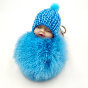 8cm dễ thương ngủ bé búp bê <span class=keywords><strong>Keychain</strong></span> Pom Pom thỏ lông bóng bé Móc Chìa Khóa Fluffy xe Keyring túi quyến rũ sang trọng lông búp bê <span class=keywords><strong>Keychain</strong></span> - Product Image 2