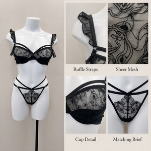 Set di Lingerie in Pizzo <span class=keywords><strong>Trasparente</strong></span> <span class=keywords><strong>Nero</strong></span> a Due Pezzi, <span class=keywords><strong>Reggiseno</strong></span> e Perizoma per Donna - Product Image 2