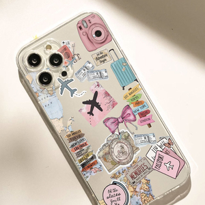 Cover per Cellulare in TPU Morbido Trasparente con Stampa Mappa Aereo e Simboli di Viaggio per iPhone 11 12 13 14 15 16 17 Pro Max Air - Product Image 3