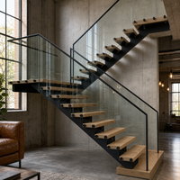 Escalier moderne à monopoutre en bois massif avec rampe en verre, escaliers intérieurs personnalisés pour villas, fabriqués en Chine