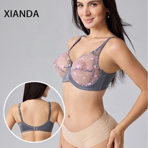 Reggiseno Senza Ferretto Push-Up con Gancio Posteriore, Taglia Grande, in Pizzo Trasparente con Ricamo Floreale, Personalizzabile OEM ODM XIANDA - Product Image 2