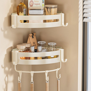 Estante de baño triangular de 2 niveles con montaje en esquina, color azul vino, para artículos de tocador, duradero, color blanco leche - Product Image 3