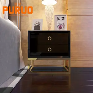 Schlafzimmer Zwei Schubladen schwarz Holz Nachttisch Nachttisch - Product Image 1