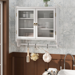 Armario de pared con puerta de vidrio, estilo vintage, de doble puerta, 24.8 pulgadas, almacenamiento de tres niveles con toallero para baño, cocina, comedor - Product Image 3