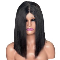 Peluca de Cabello Humano Vietnamita Liso Natural con Frente de Encaje - Negro 10/12 Pulgadas