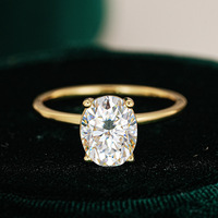 Cincin Oval Berlapis Emas 18K Moissanite Perak S925 Mewah Wanita Empat Cakar