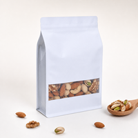 Sacs en papier kraft à fond plat avec fenêtre transparente, scellés sur huit côtés, pour l'emballage alimentaire de noix et de snacks (vente en gros)