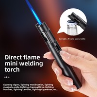 Briquet à butane métallique multifonctionnel portatif, à flamme unique, coupe-vent, de type court, pratique pour le camping, le barbecue, la brasserie et l'extérieur