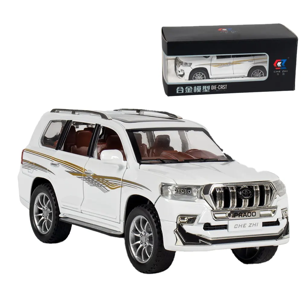 Mainan Mobil Diecast, Mainan Mobil Skala 1:24 Prado Jepang, Kendaraan Mainan 6 Pintu Terbuka, Penjualan Laris