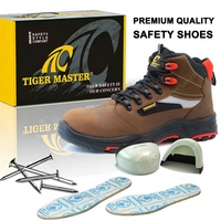 Bottes de sécurité pour hommes Tiger Master en cuir Crazy Horse de haute qualité, avec embout en fibre de verre, anti-perforation, antidérapantes, semelle en caoutchouc HRO, OEM