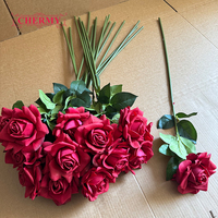 Super Rabatt Großhandel Langstielige Künstliche Rosen Echt Aussehende Große Blumen Rote Rose für Heim Haus Tischdekoration