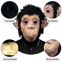 Masque en latex amusant de singe aux cheveux noirs pour fête, rassemblement, costume d'Halloween, mascarade, jouet amusant, accessoire d'événement