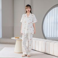 Stok Baru Set Piyama Wanita Musim Semi/Musim Panas/Musim Gugur Lengan Pendek Ringan Bernapas Bahan Lyocell Longgar Model Sederhana