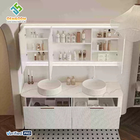 Ensemble de meubles de salle de bain en bois massif moderne OEM, table complète, bureau, armoire, panneau, miroir, lavabo, robinet, montage mural, chambre à coucher, bar à domicile