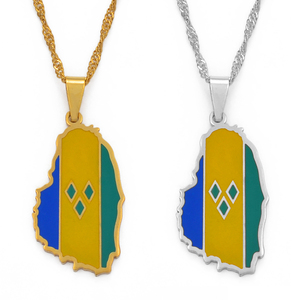 Collier pendentif carte de Saint-<span class=keywords><strong>Vincent</strong></span>, chaîne à vagues d'eau, acier inoxydable, motif en forme de voiture des Antilles Mineures, excellente idée cadeau - G098421 - Product Image 1