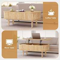 Table basse multifonctionnelle en bois cannelé avec rangement intégré, bois clair naturel, Nankang, vente en gros, mobilier de salon et de maison