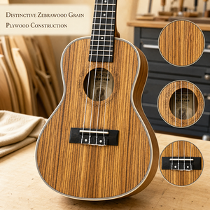 Ukulélé en bois de zèbre 21/23 pouces soprano concert 4 cordes en contreplaqué finition mate petite guitare hawaïenne vente en gros - Product Image 2