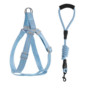 Produk hewan peliharaan Aksesori anjing bahan lembut dapat disesuaikan bergaris grosir tali anjing kucing dan set tali kekang dengan tali hewan peliharaan - Product Image 2
