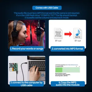 Module de son audio USB de haute qualité sonore Version de carte de voeux de puce vocale de musique enregistrable et rechargeable pour ordinateurs
