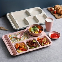 GEMEI Rectangular Lightweight Wheat Straw Tableware Eat Plates Plastic Divided Dish Plates With Compartments