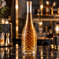 Bouteille à liqueur en verre transparent de 750 ml avec motif écaille de poisson en relief, col long, base lourde, vide, pour vodka et brandy