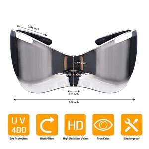 แว่นกันแดดทรงกระจกสีเงินสไตล์ Y2K ล้ำยุค สำหรับผู้ชายและผู้หญิง ทรงโอเวอร์ไซส์ ดีไซน์แบบคลุมรอบหน้า แฟชั่นสุดเท่สไตล์ซูเปอร์ฮีโร่ - Product Image 6