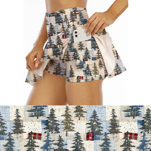 पुराने जमाने के क्रिसमस स्केट्स पेड़ आदिम मुद्रित स्कर्ट कोज़ी नोस्टलजिक होमस्पून सर्दियों के कपड़े गोल्फ टेनिस पहनते हैं - Product Image 1