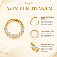 Anneau segmenté en titane de qualité médicale fiable, pavé de zircone cubique, double usage, pour piercing de nez et de cartilage d'oreille