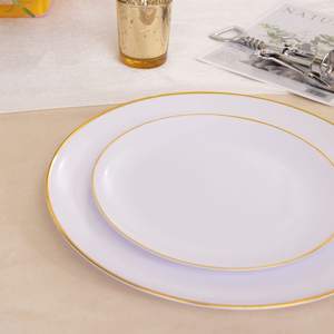 Assiettes en <span class=keywords><strong>plastique</strong></span> jetables de couleur blanche de 7,5 pouces et 10 pouces, <span class=keywords><strong>vaisselle</strong></span> dorée pour hôtels et restaurants, fête - Product Image 3