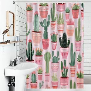Cortina de ducha 3D con plantas y cactus para casa rosa, decoración divertida de PVC para el hogar, cortinas de ducha estampadas con suculentas para Baño - Product Image 4