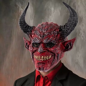 2025 Red Horror Devil Mask Spooky Demon Long Horn Prank Helmet Puesta en escena Carnival Halloween Party Mask - Product Image 4