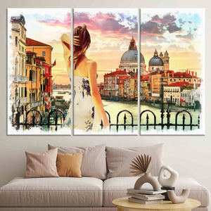 Impression sur toile Venise Italie : Femme abstraite, Art mural en verre trempé, LOT DE 3 TOILES - Product Image 2