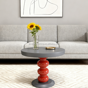 Tavolino retrò moderno FRP piano rotondo grigio con Base a bulbo <span class=keywords><strong>rosso</strong></span> per soggiorno spazio di lavoro creativo caffè di ispirazione <span class=keywords><strong>Vintage</strong></span> - Product Image 2