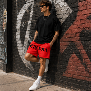 Shorts en coton rouge pour homme, imprimé personnalisé, taille mi-haute, élastique, délavé à l'acide, respirant, style décontracté, logo frontal - Product Image 1