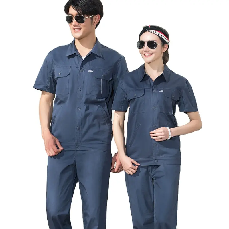 Camicia da lavoro personalizzata da uomo estiva stile corto con Logo per officine industriali e meccanica automatica uniforme per la costruzione