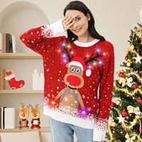 Pull de Noël moche personnalisé en coton tricoté avec lumières LED, motif cerf amusant, nouveauté 2026