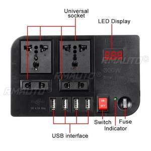 Inversor de Corriente para Auto de 300W, DC12V a AC220V, Onda Modificada, con 4 Puertos USB, 4 Tomas de CA, Pantalla LED y Detección de Voltaje - Product Image 2