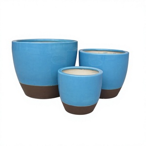 Ensemble de pots à fleurs en céramique rustiques, bleu glacé, pour plantes d'intérieur, décoration maison, pot à fleurs en poterie pour plantes vertes. - Product Image 2