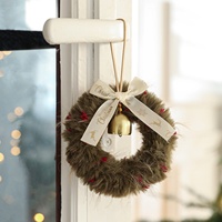 Nouvelle Décoration de Couronne de Noël en Plastique et Peluche avec Ruban, Nœud et Clochette, Style Coréen/Européen, pour Affichage Suspendu à la Fenêtre