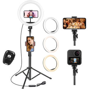 Luce LED da 26 cm, 10 pollici, con treppiede da 1,6 m; ideale per illuminazione in fotografia, trucco e registrazioni. - Product Image 1