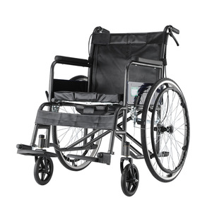 Fauteuil roulant manuel Lechi pliable avec cadre en acier et siège commode pour personnes âgées, utilisable en position inclinée - Product Image 1