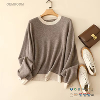 Femmes Épaisse Nervure Tricot Ras Du Cou Couture Couleur Pull En Cachemire Chandail